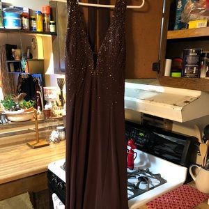 Sexy Beaded Brown Evening Gown